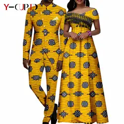 African Tassle Long Dresses for Women Matching Men Suits Outfits Jackets and Pant Sets Couple Clothes Party Vestidos Y23C019