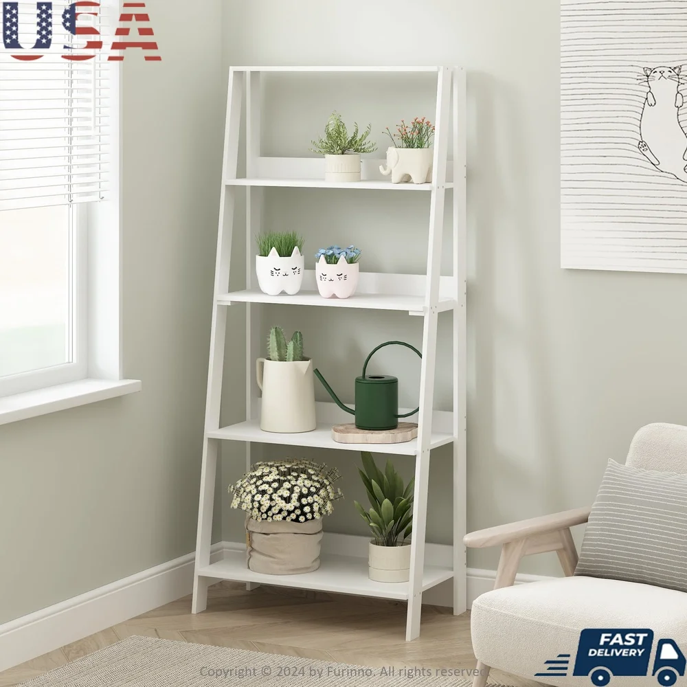 

Ladder Bookshelf 5-Tier Leaning Display Shelf Durable Composite Wood Stylish Storage Living Room Bedroom Home Office