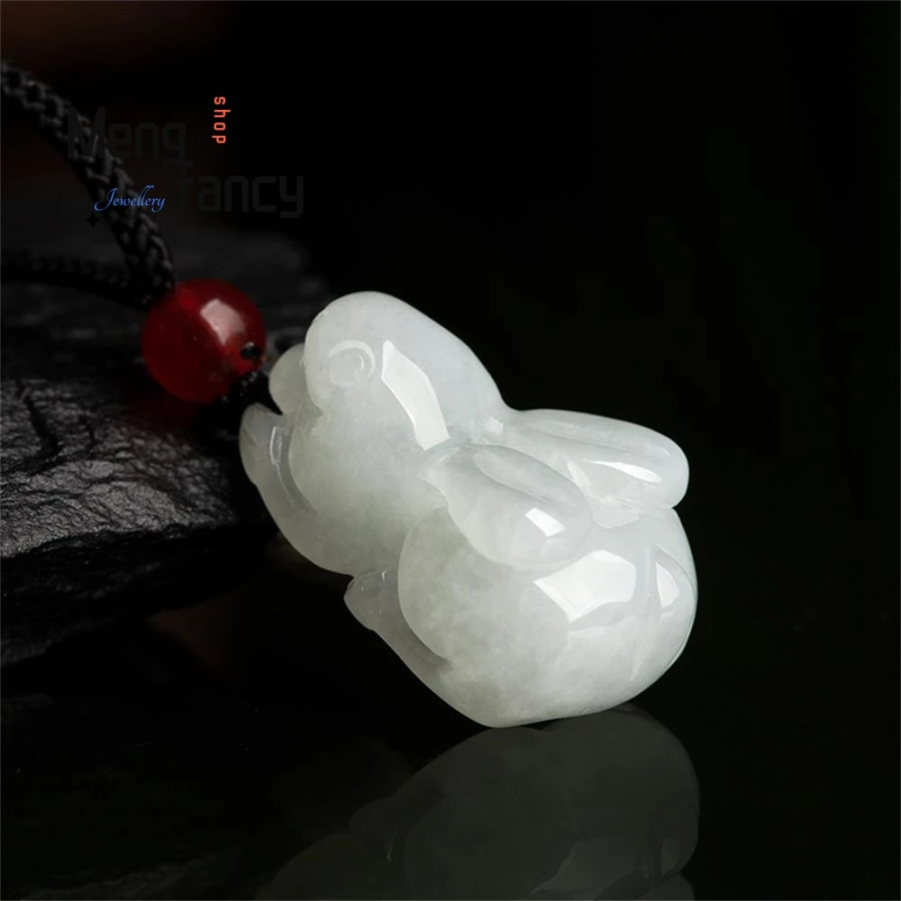 Natural Myanmar A-goods Jadeite Three-dimensional Zodiac Rabbit Glutinous Seed Jade Pendant Simple Exquisite Fashion Jewelry