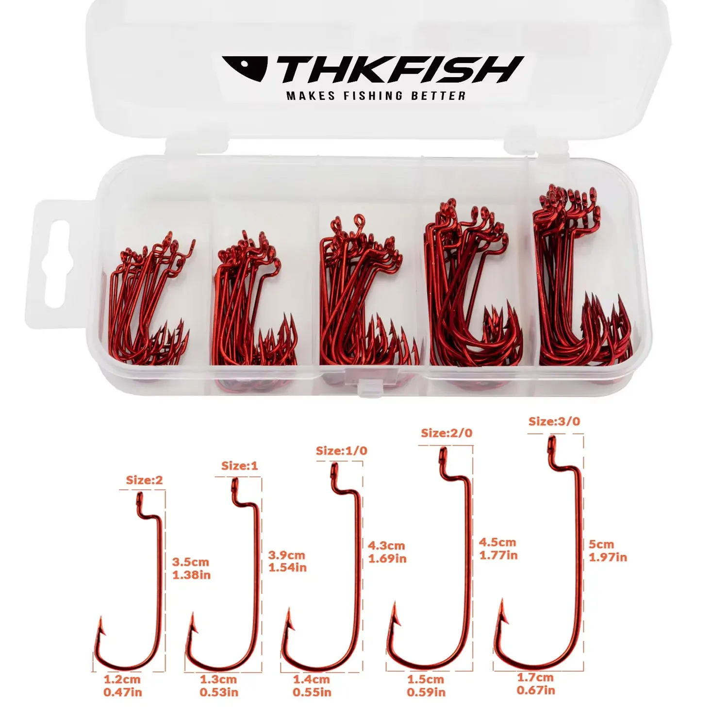 50pcs Red Fishing Hooks #3/0 #2/0 #1/0 #1 #2 High Carbon Steel Barbed Hook For Soft Lure Worms Freshwater Crank Jighead Hooks