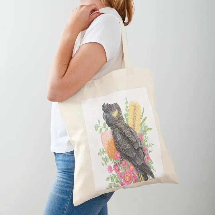 

Floral Yellow-tailed Black Cockatoo Tote Bag tote bags men Fabric bag Woman shopper bag Portable shopping