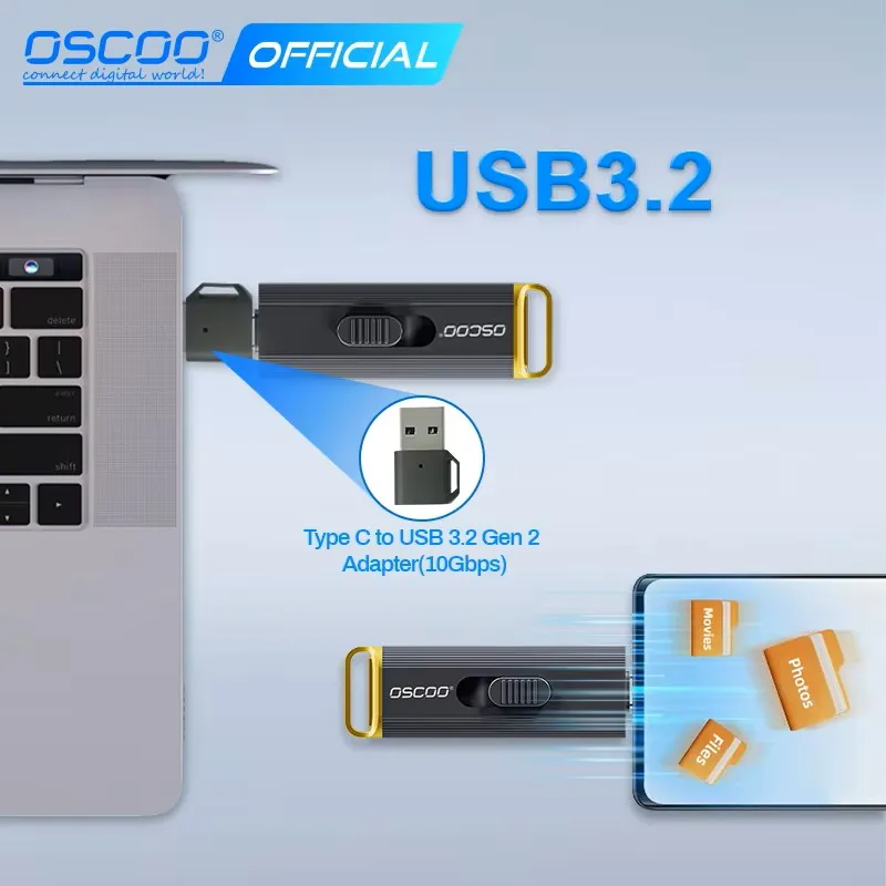 OSCOO 512gb 1tb Portable Solid State SSD USB 3.2 Gen2 Flash Drive US1 External USB Disk Type C Pendrive USB3.2 Stick Memory