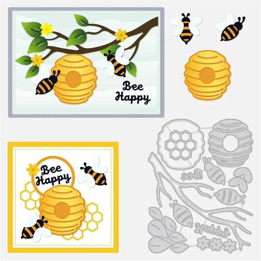 5.5x4.5 Honey Bee Cutting Dies, Flower Branches Cut Stencils for DIY Crafts Scrapbook Decorative Embossing