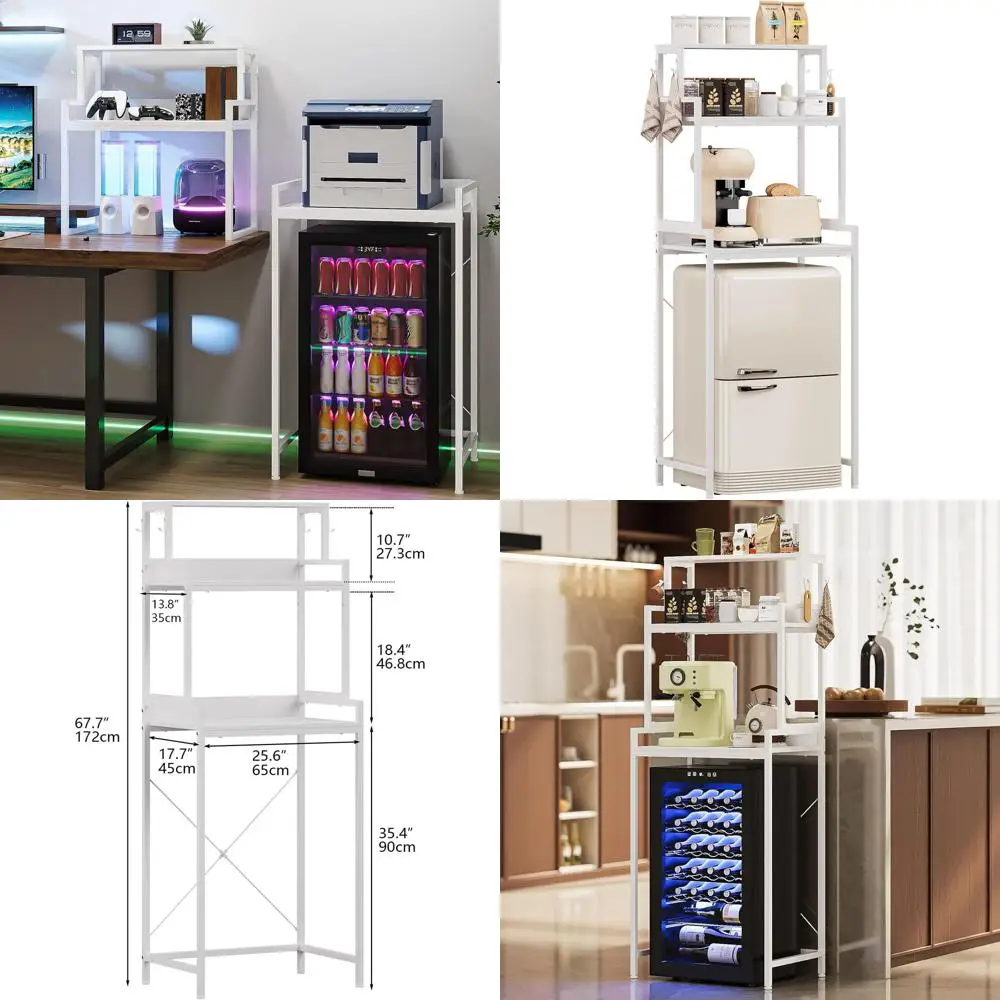 

Трехуровневая регулируемая кухонная полка-стеллаж, отдельно стоящая подставка для микроволновки с местом для хранения, разборная полка для кофейного уголка для дома или офиса