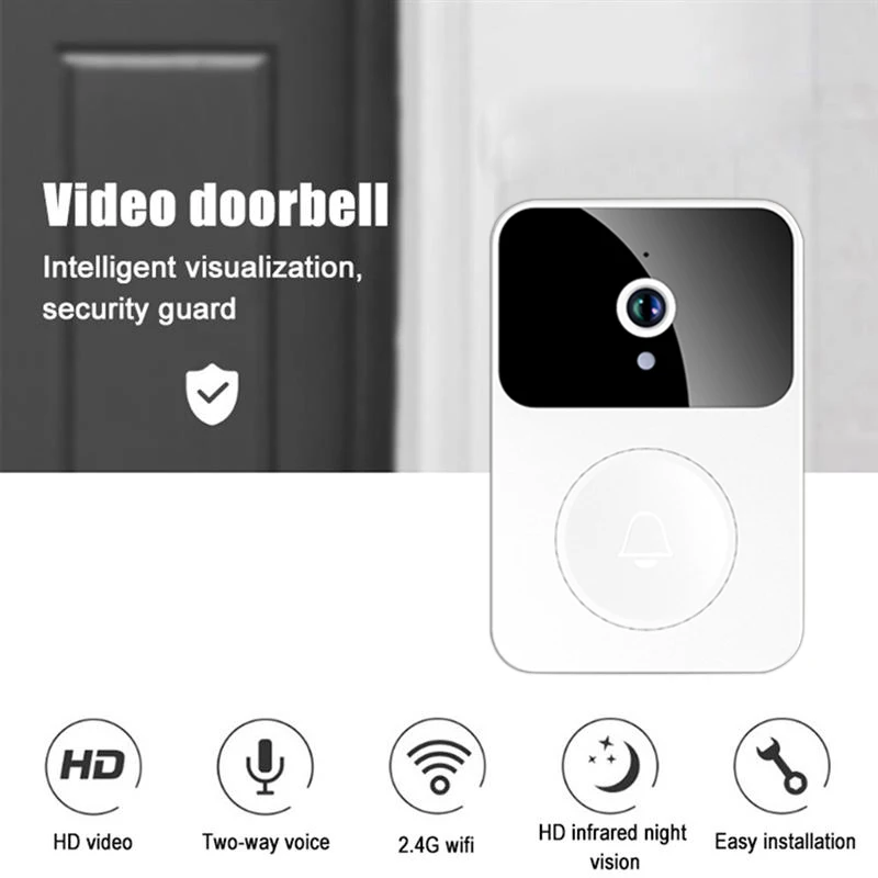 WiFi Video Doorbell Camera Visual Wireless Smart Doorbell Night Vision Two-Way Audio Cloud Storage Security Door Bell Chime