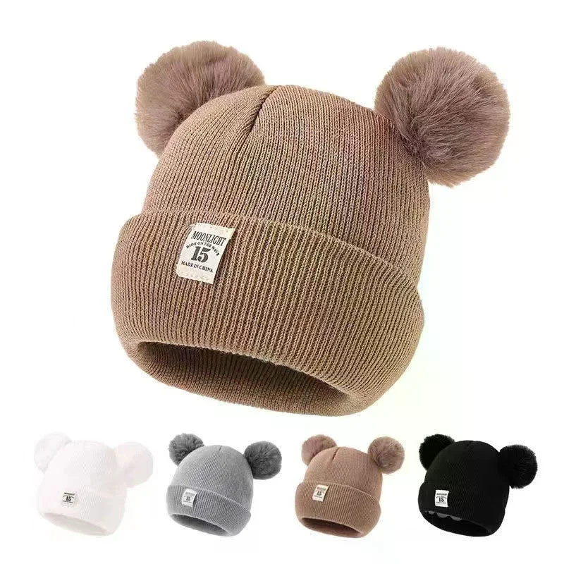 Autumn Winter Baby Warm Knitted Hats With Pom Kids Knit Beanie Hat Solid Color Children's Caps Baby Hat For Boys Girls