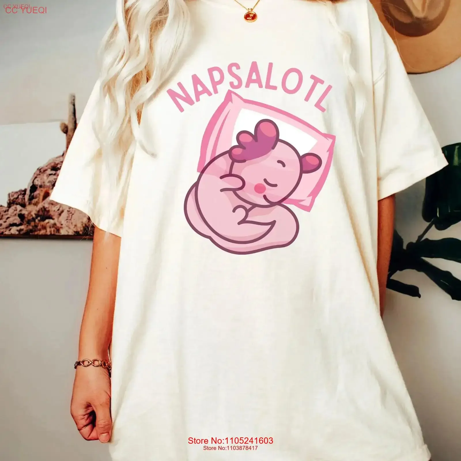 Axolotl Napsalotl T Shirt Lover Funny Cute Animal Kawaii Sleep vintage Washed Unisex Versatile Slightly Breathable Comfortable