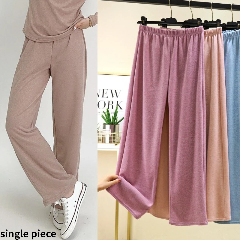 

Double Sided German Flannel Thermal Casual Pants Women Autumn and Winter Home Sleeping Pants High Waisted Straight Leg Pants