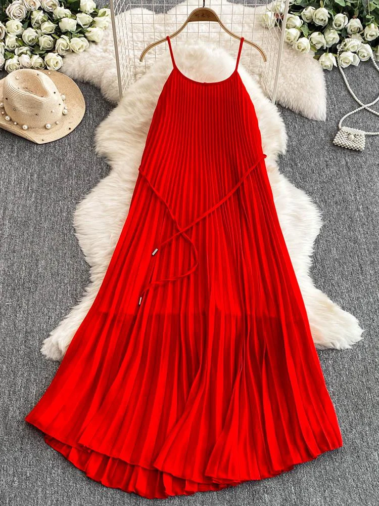 Vestido longo e em linha a, vestido psado, férias na praia, moda casual, alça sem costas, saia solta, estilo corean...