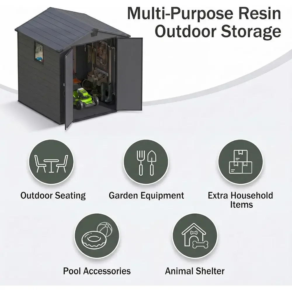 6x6 Plastic Storage Shed with Floor, Outdoor Tool Storage for Patio, Garden, Backyard - Gray - view 5