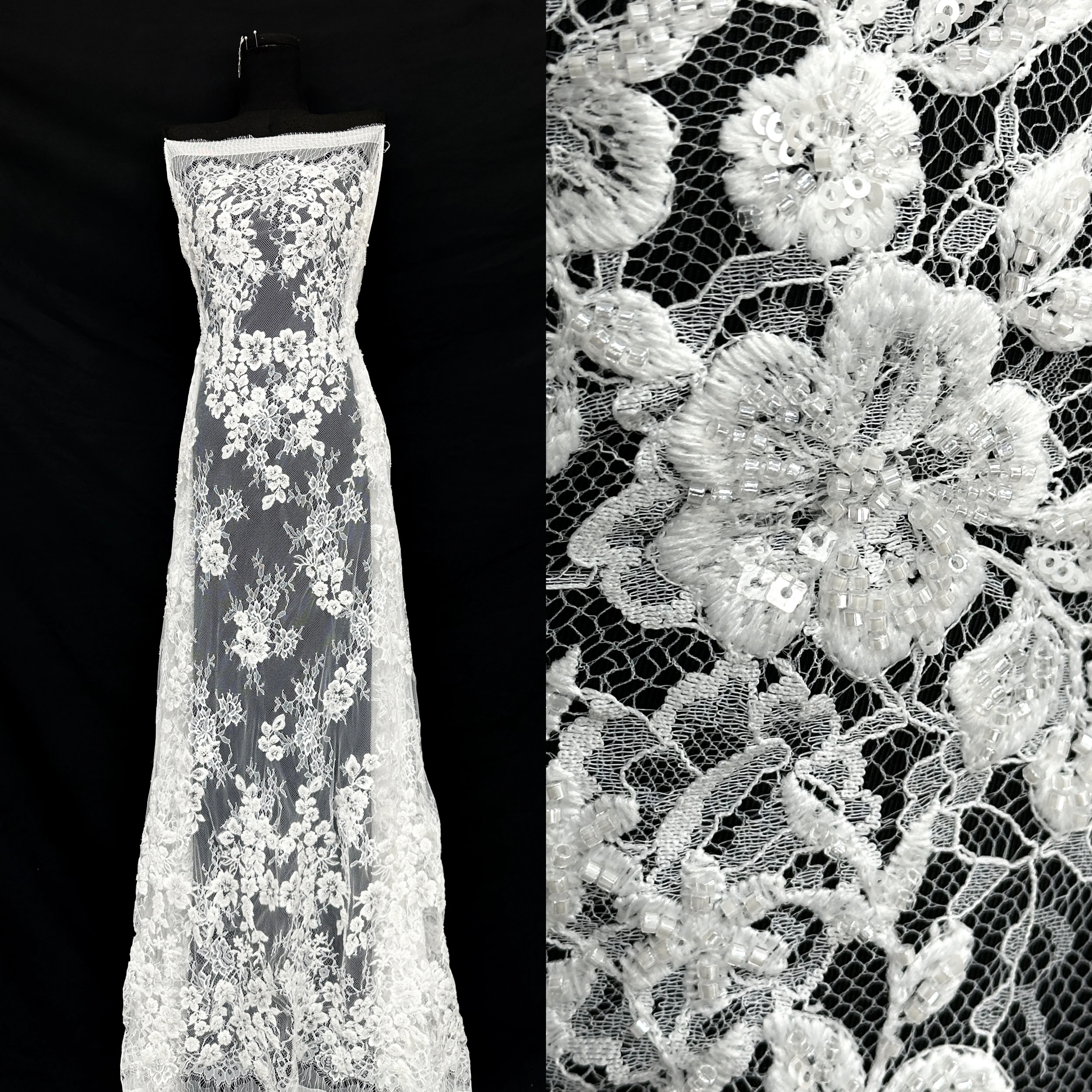 

Elegant Nigerian African Lace Fabric Beads Sequins Tulle Material for Wedding Dress French Tulle Lace Fabric