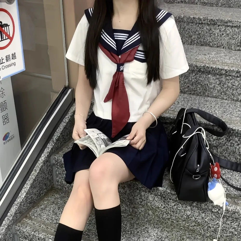 Sailor Suit High School Girl Japanese School Jk Uniforms Seifuku Korean White Sailor Uniform Women Navy Skirt Cosplay Student