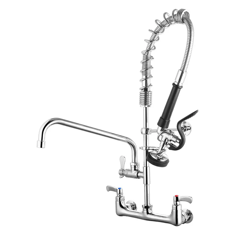 Commercial Faucet, Cold and Hot Water, Wall-Mounted Spring Spout, for Restaurant Hotel Kitchen, Durable and Easy to Install