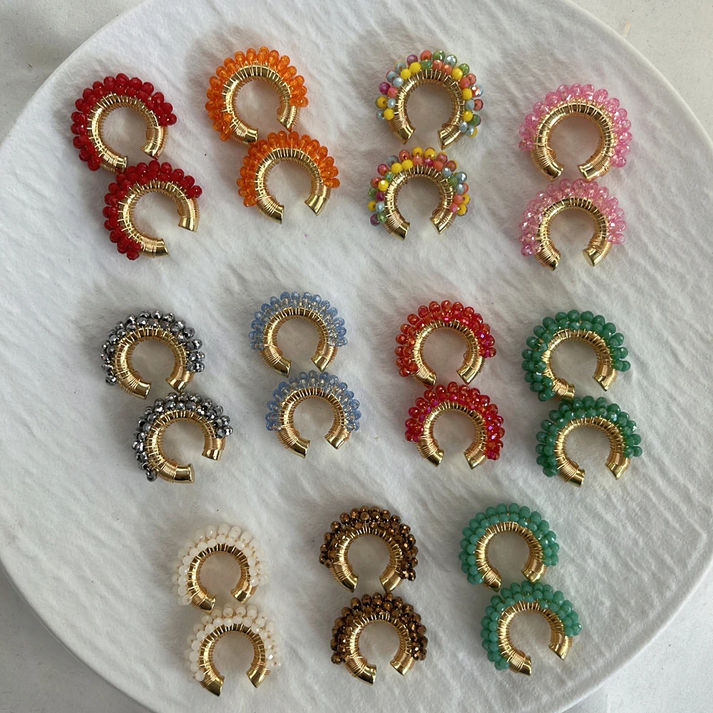 5 زوج/وحدة مجوهرات هيبوالرجينيك اليدوية الزجاج الخرز الكفة أقراط بوهو بيان أقراط الكفة للنساء