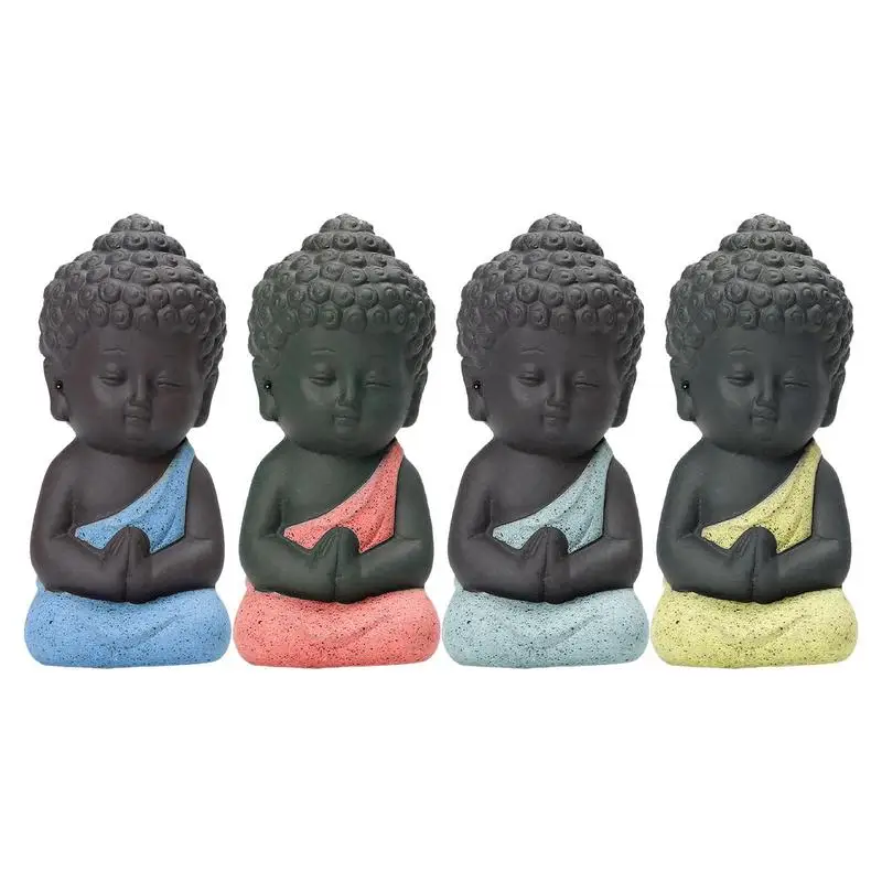 Mini Buddha Statue Purple Clay Ceramic Ornaments Monk Sculpture Tea Set Miniature Figurines for Home Decoration Accessories