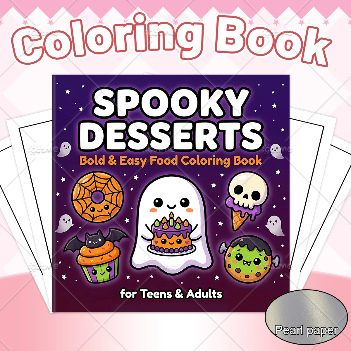 Spooky Desserts Adult Coloring Book, Large Print Cute Spooky Halloween Illustrations, Stress‑Relief Art Therapy Drawing Book