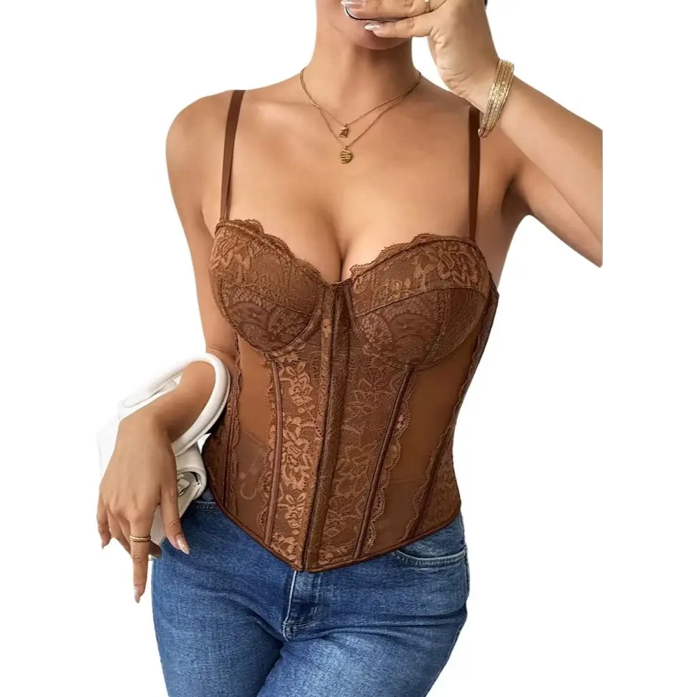 

Sexy European And American Crossbody Floral Embroidery Inner Wear Steel Ring Chest Pad Fishbone Chest Clothes Top Cross-Border S