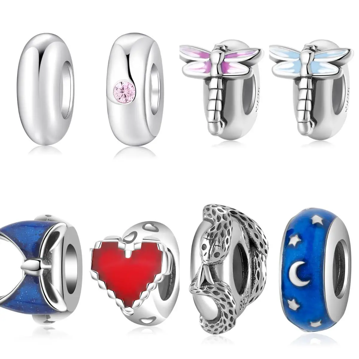 

925 Sterling Silver Dragonfly Love Blue Moon Star Snake Stoppers Charmss Beads for Women Jewelry Making Charm Bracelet KATAOKA