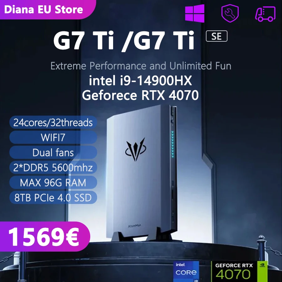 New Gaming Mini PC AtomMan G7 Ti/G7 Ti SE Intel Core i9-14900HX/ i7-14650HX+RTX 4070 DDR5 Minisforum Gaming Mini PC