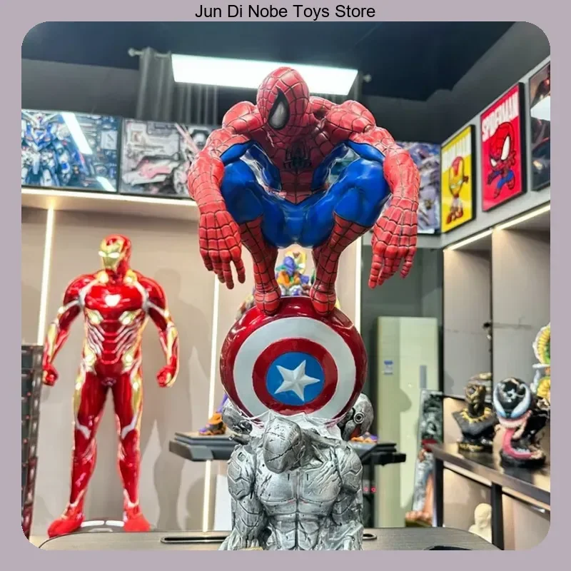 

Spider-Man And Shield Scene Version Gk Model Statue Anime Figure Collection Desktop Decoration Ornament Toy Gift For Fans