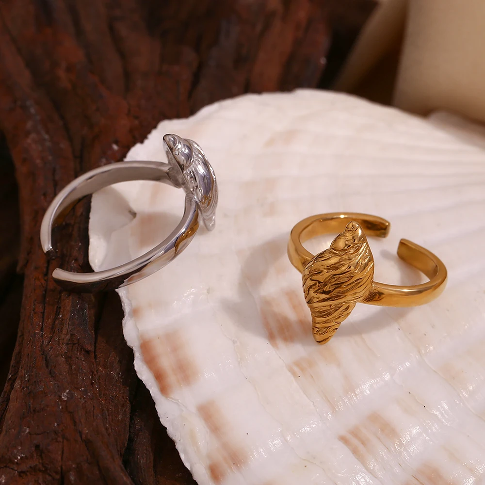 Minimalistische Mooie Conch Twill Roestvrijstalen Opening Ring Voor Vrouwen Tieners 18K Vergulde Sieraden En Accessoires Vakantie Geschenken