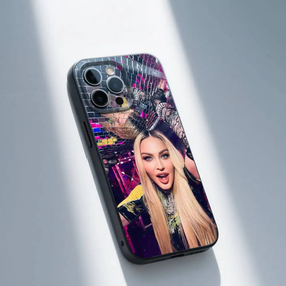 حافظة هاتف M-Madonna لهاتف iPhone 16,15,14,13,12,11,Pro,Max,Plus,X,XS,SE,E,Mini,Soft Silicone Black Case