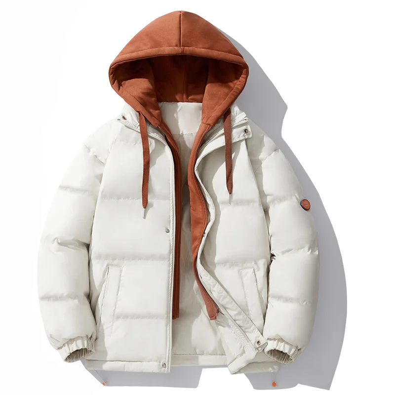 Inverno nova moda masculina cor sólida simples básico casual na moda diariamente emendado com capuz acolchoado casacos roupas masculinas parkas