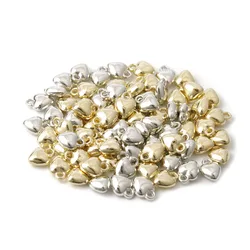 100pcs/Lot CCB Heart Shape Charms Gold/Rhodium Color Spacer Bead Pendants for Jewelry Making DIY Bracelet Earring Necklace