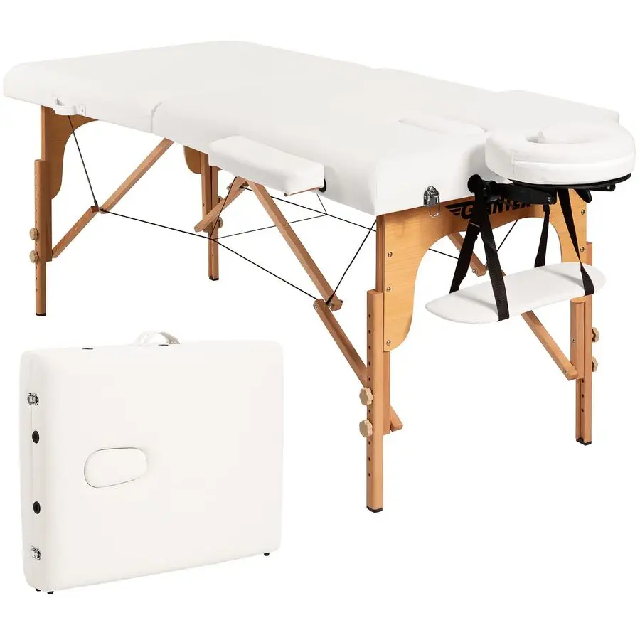 

Folding Massage Table Lash Bed, 84 Professional Massage Bed 2 Fold with Headamp Armrest Free Carry Case Chair Spa Facial Tattoo