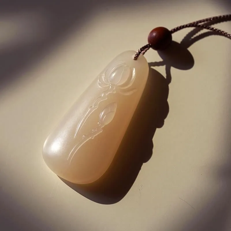 Natural Hetian Jade Lotus Root Pink Brand Pendant Lotus Deer Brand Versatile Unisex Jewelry Holiday Gift