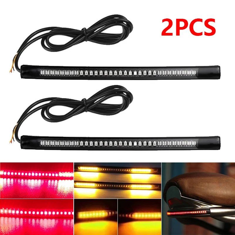 2Pcs Flexible 48LED Motorcycle LED Tail Light Bar Strips Red Rear Brake Stop Tail Lihgt Amber Turn Signal Lamp Taillight 12V