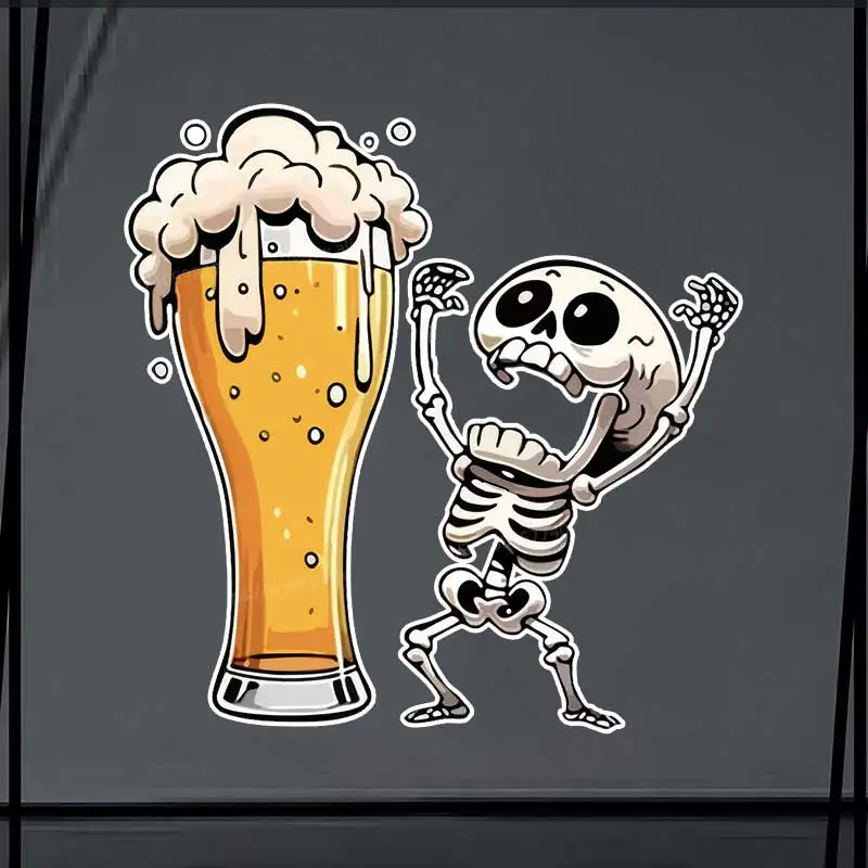 

Funny Skull Beer Mug Car Sticker Vinyl Decal Waterproof Rear Window Motorcycle Camper Bumper Truck Laptop Decoration SH1538