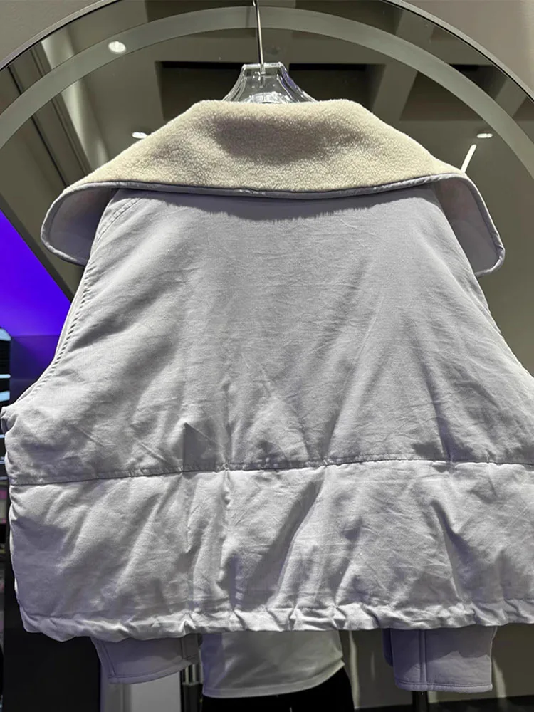 Winter Large Collar White Duck Down Jacket Short Winter Latest Lamb Fur White Duck Down Splicing Parka Women