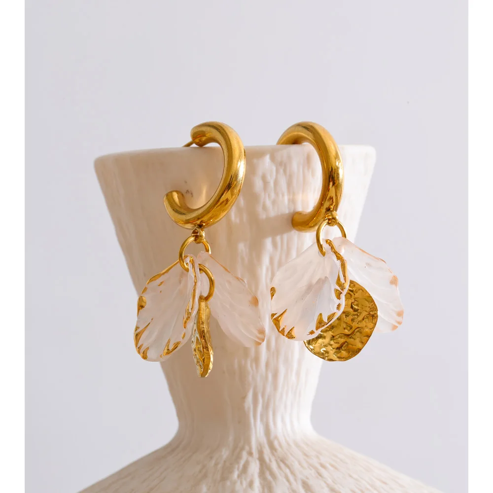 Yhpup Stainless Steel Resin Flower Petal Round Drop Earrings 2026 Spring Summer Exquisite Charming New Style Jewelry Recommend