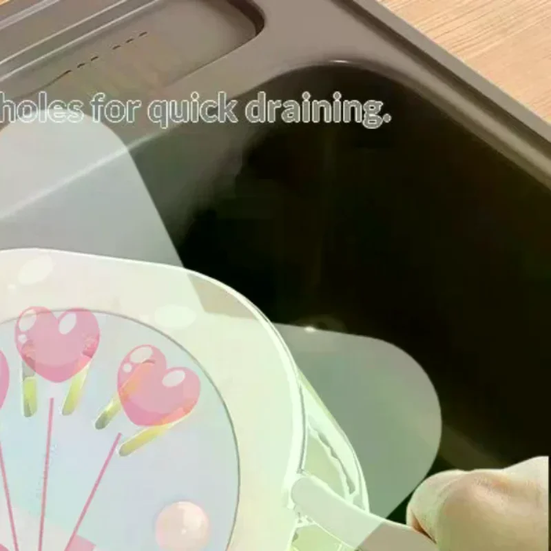 2-in-1 Double Layer Drain Basket Fruit Drainer Container With Foldable Handle Food Strainer Thickened Fruit Plate Easy To Clean