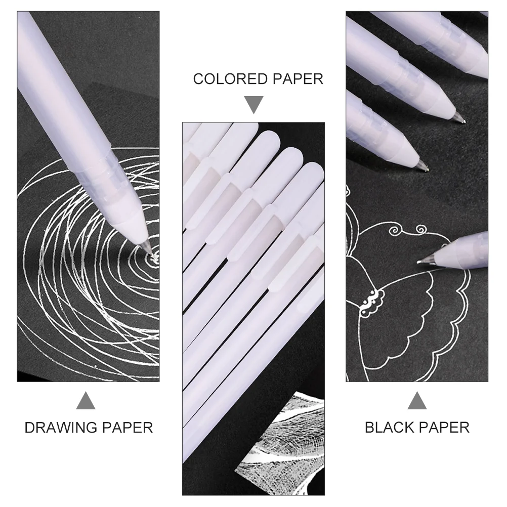 5 Pcs White Highlighter Gel Pen Fine Point Pens Drawing Line Plastic for Illustration