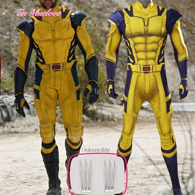 

Deadpool Cosplay Anime James Howlett Logan Comic Superhero Cosplay Costume Anime Gold Battle Suit Claws Halloween Gifts