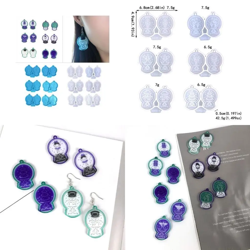 

D46E 6 Pcs Crystal Ball Keychain Silicone Mold with Hole Keyring Pendant Handmade Earrings Mold Valentine's Day Birthday Gift