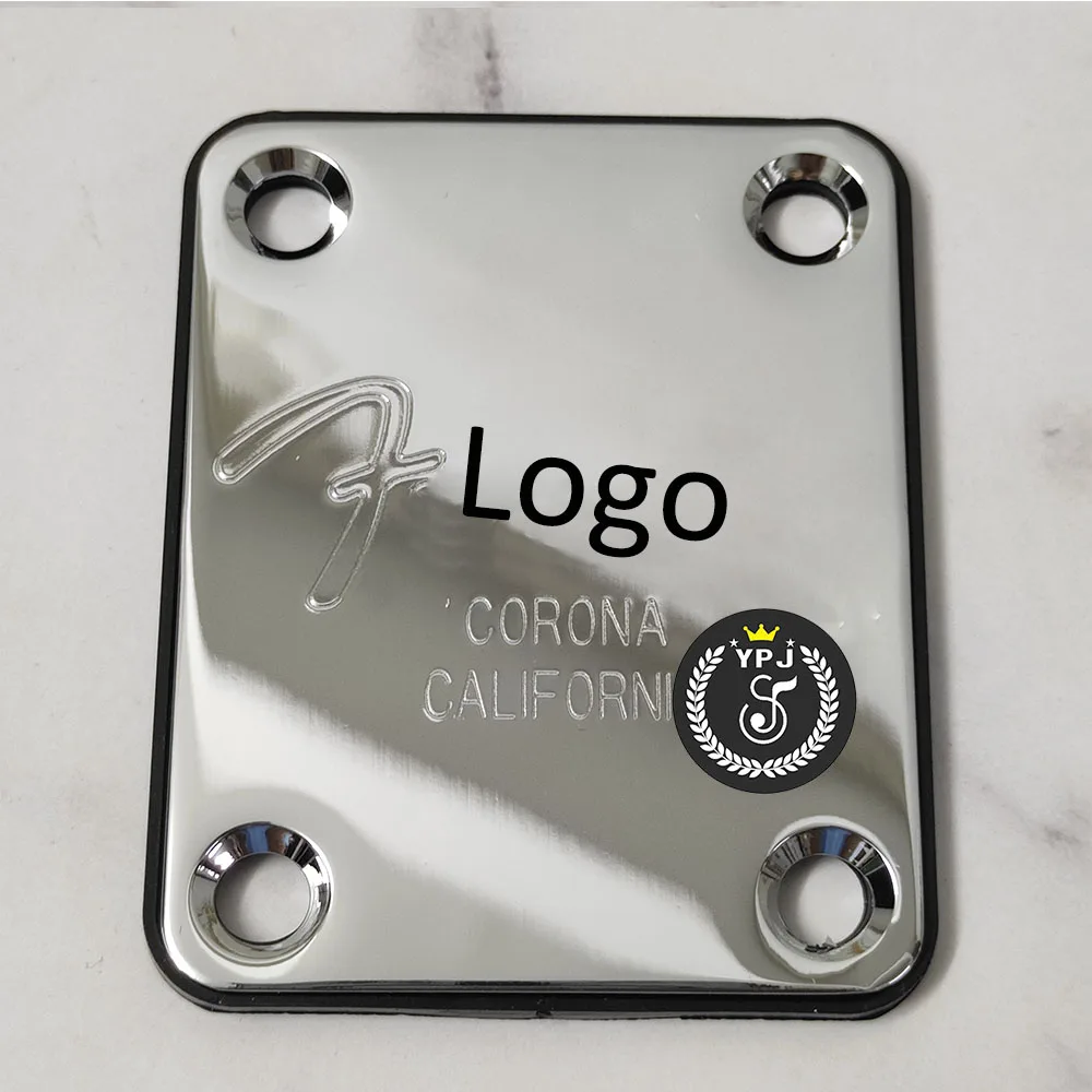 1 SET Electric Guitar Neck Plate Silver Engraved FD Logo with 4 Holes Screws Fit for Fenderr ST Most Guitars Bass Replacement