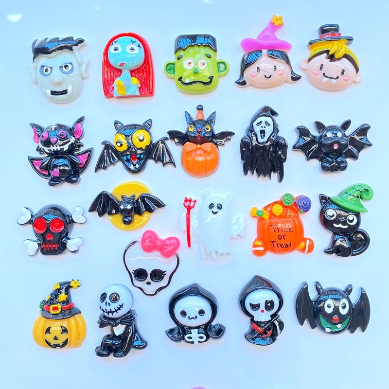 10Pcs New Cute Innovate Hand Drawn Halloween Flat Back Resin Cabochons Scrapbooking DIY Jewelry Craft Decoration Accessorie