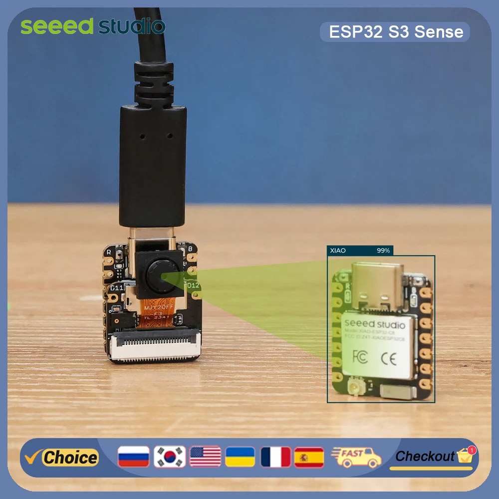Seeed XIAO ESP32-S3 Sense WiFi/BLE 5.0 Development Board with Camera, Mic, USB-C for Arduino IoT, Edge AI, Smart Home, Robotics