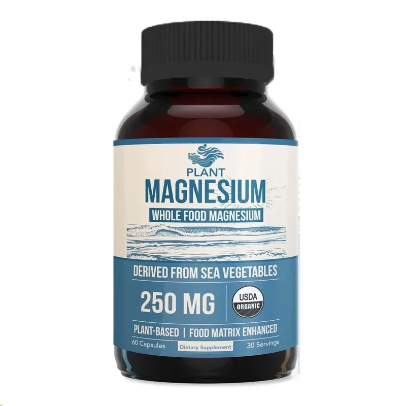 Organic Magnesium Plant Organic Marine Vegetable Complex -250mg Magnesium Mild for Stomach || Energy, Muscle, Heart -60 Capsules