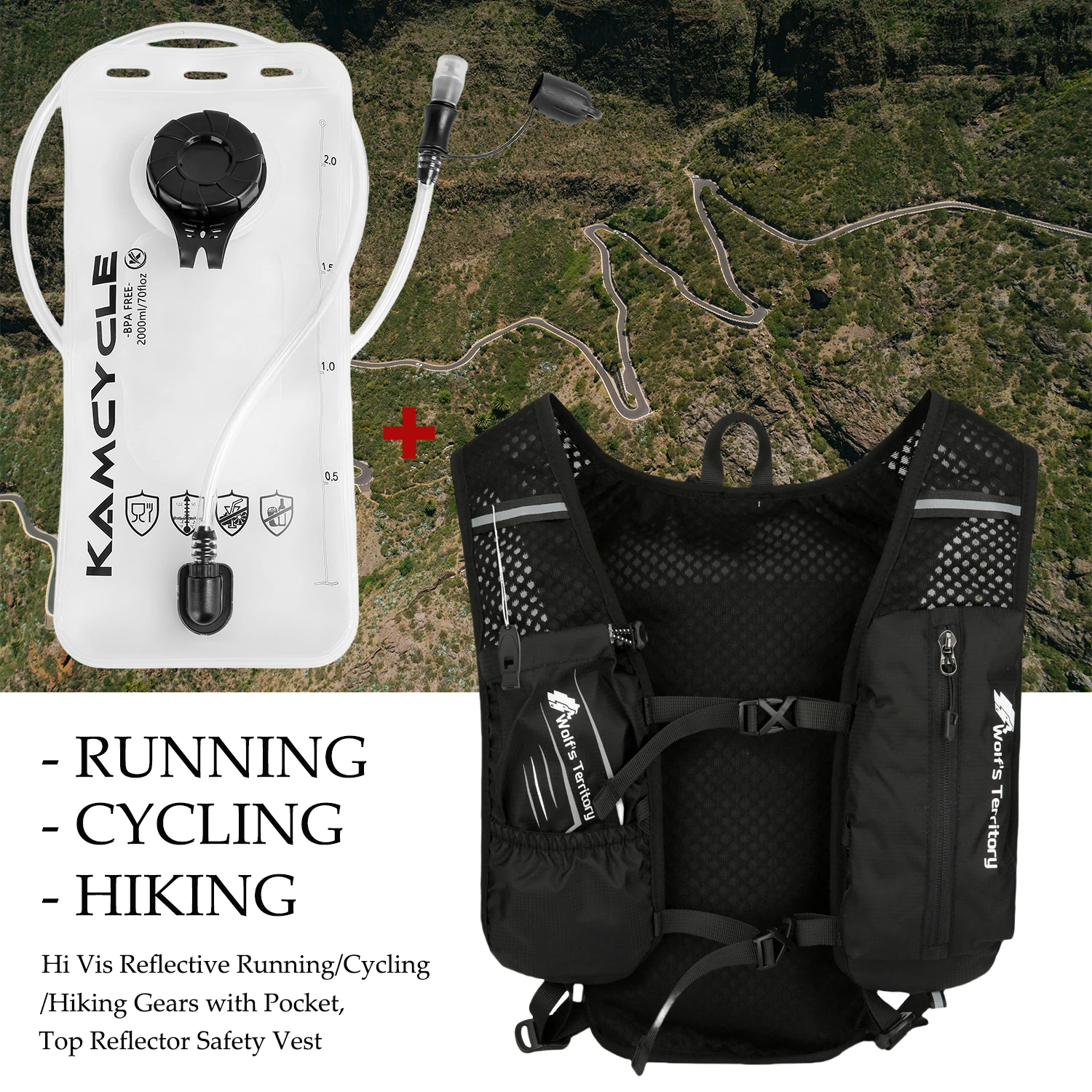 Hydration Backpack with 2L Water Bladder, Lightweight Running Vest for Women Men, Adjustable Straps, Multi-Pocket Water backpack