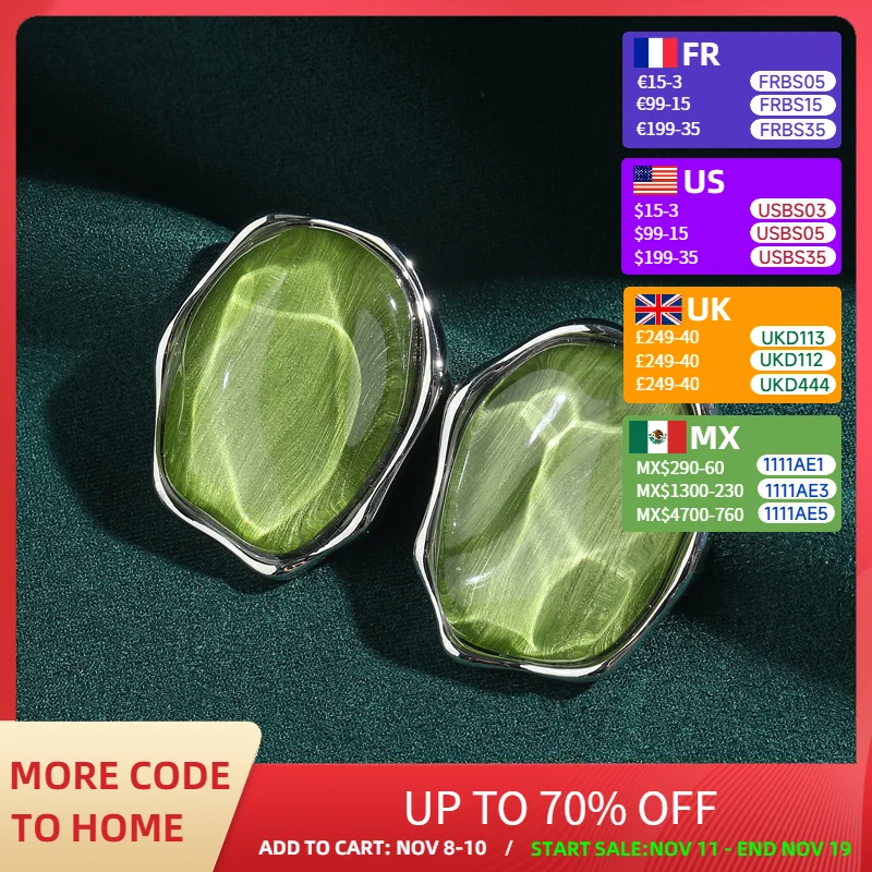 

Vintage Transparent Green Earrings Stone Stud Luxury Glass Natural Irregular Hammer Pattern Summer Jewelry Valentine Accessories