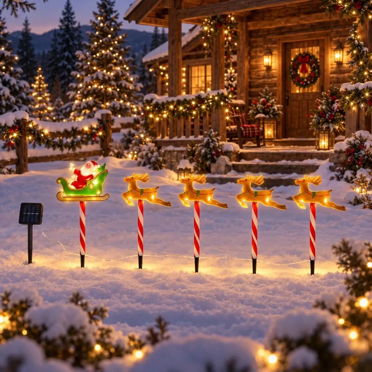 5pcs/set Christmas Solar Stake Lights Santa Sleigh & Reindeer & Sled Outdoor Solar Pathway Light For Garden Yard Festive Decor