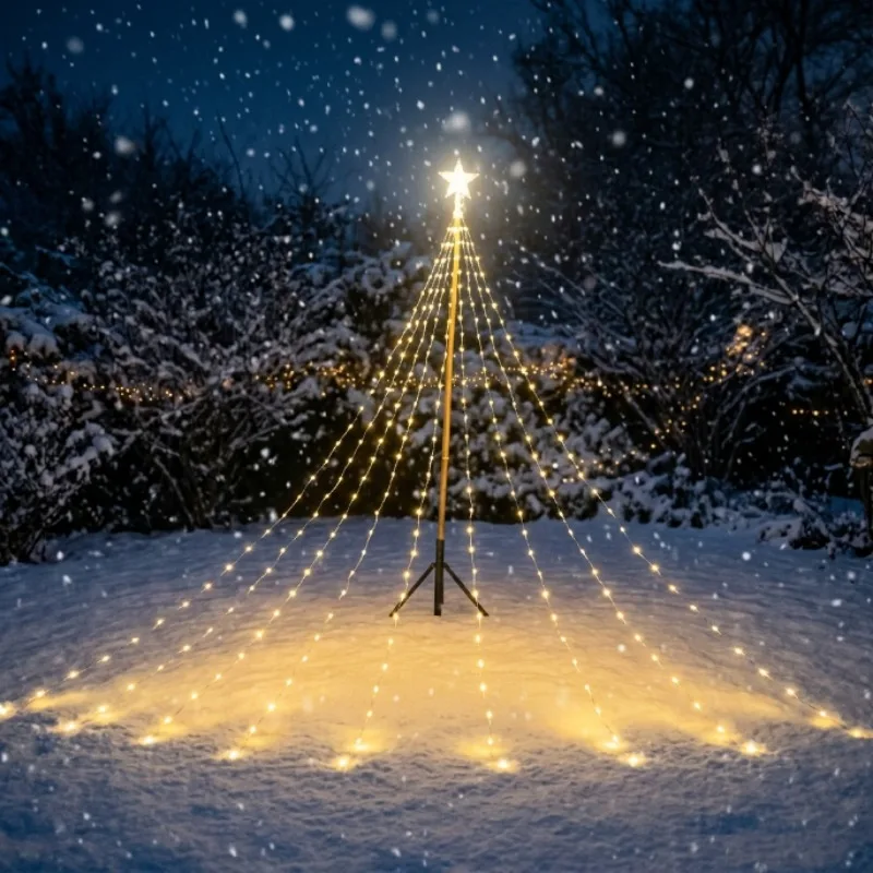 LED Star Waterfall Tree String Lights Christmas Pentagram Fairy Light Outdoor Garden Yard Holiday Xmas Tree Decoration