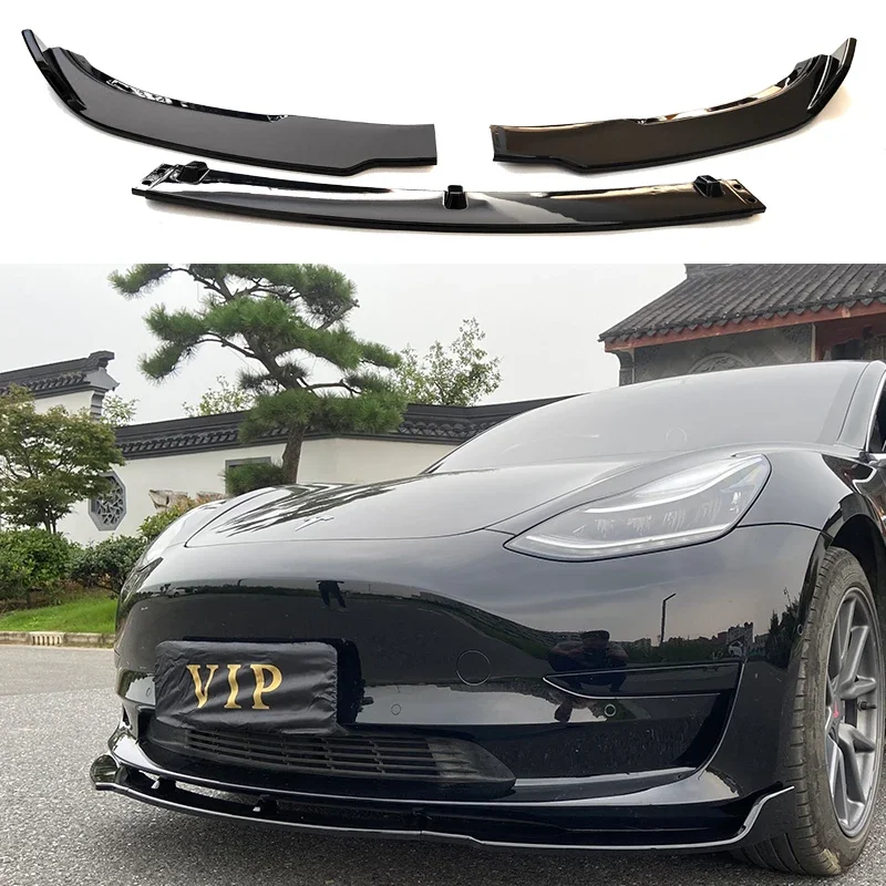 

2016 2017 2018 2019 2020 2021 2022 For Tesla Model 3 Car Front Bumper Splitter Lip Protector Body Kit Spoiler By Glossy Black