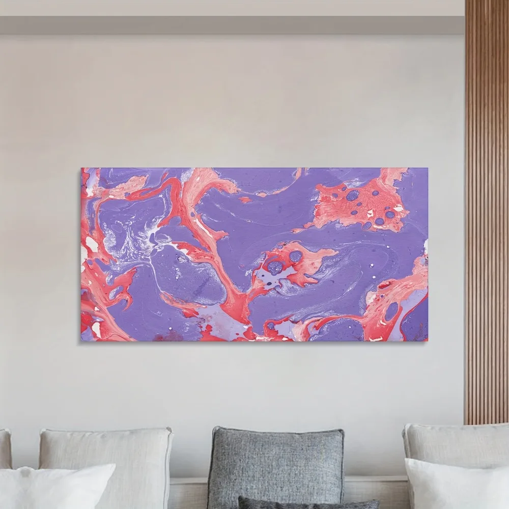 

Abstract liquid color painting,purple orange acrylic paint print wall decoration,modern art decoration,1.5 inch solid wood frame