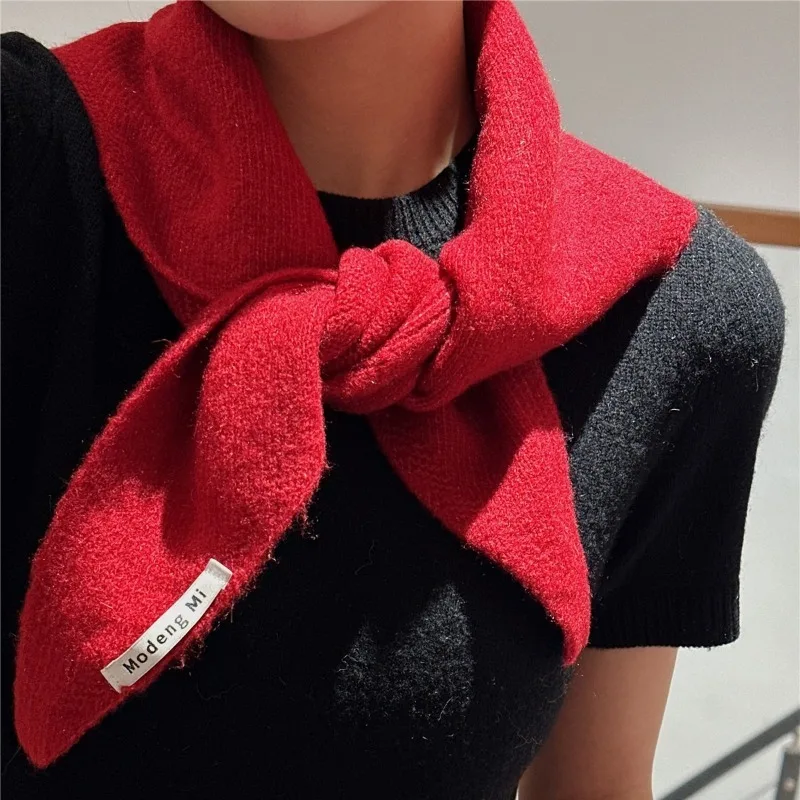 British Original Niche Brand Containing Wool Knitted Triangle Scarf Women\'s Headscarf Knitted Scarf Multi-functional Warm Wraps