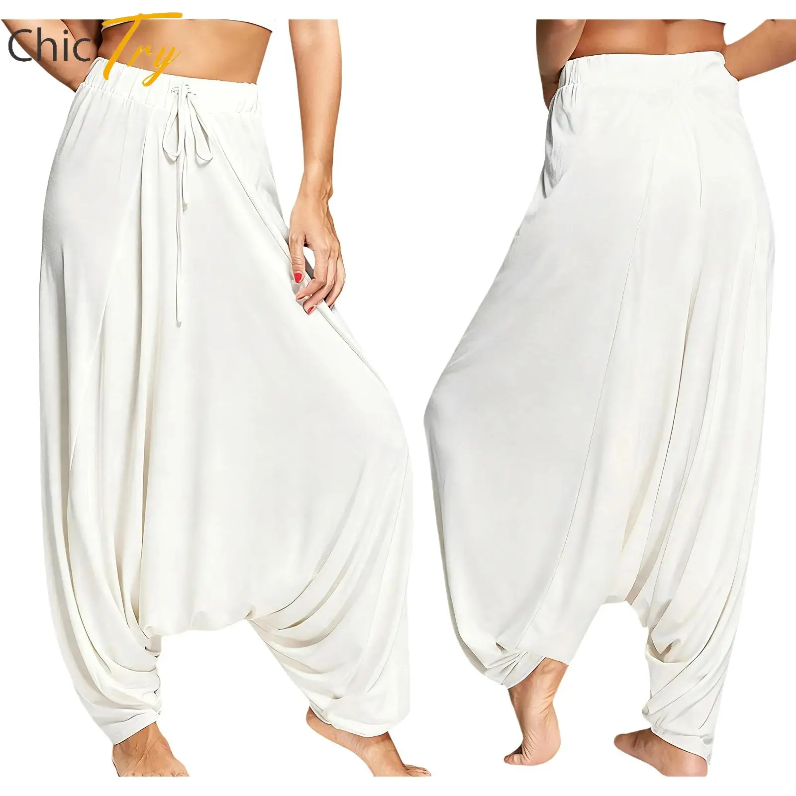 Erwachsene, einfarbig, dehnbar, Baggy-Yoga-Sporthose, lockere Damenhose für lässige Pilates, Workout, Fitness, Urlaub, Wandern